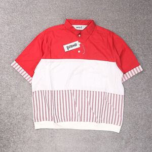 VTG 80s 90s Award Deadstock Large Red White Striped Short Sleeve Collared Shirt